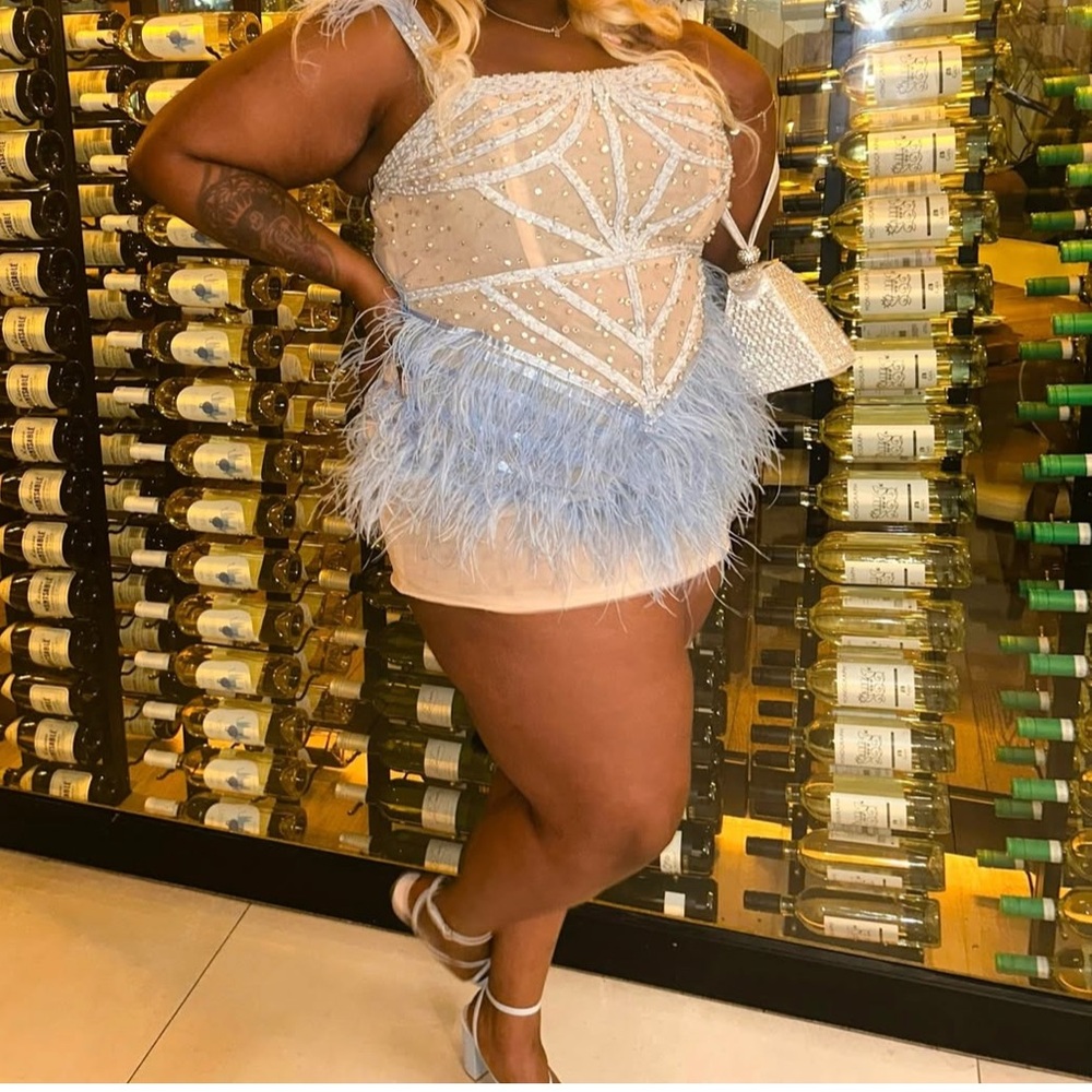 Beaded Feather Mini Dress